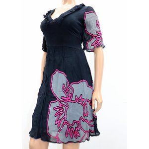 DEPT Deep VEE cleavage BABY Doll dress SEQUIN flower S